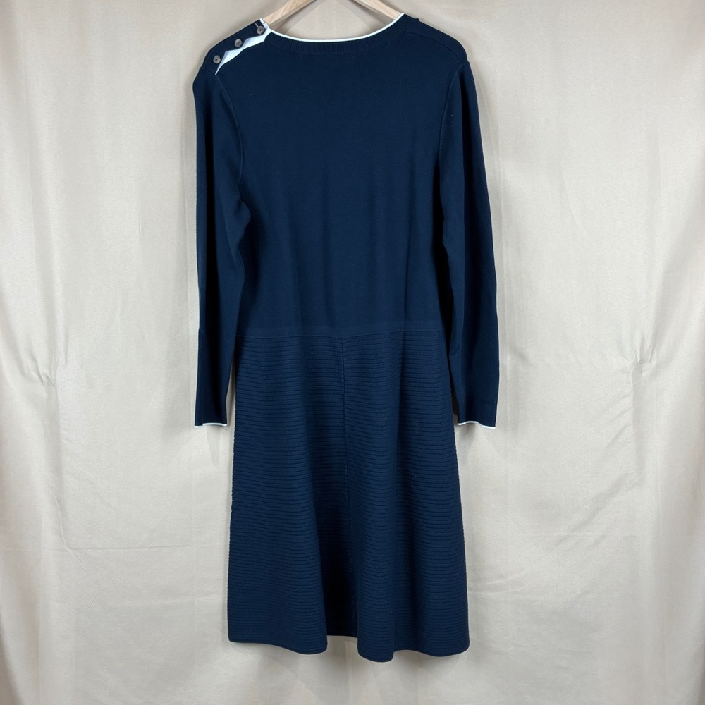 Banana Republic Womens Dress XL Knit Navy Blue Long Sleeve Fit Flare Midi Ribbed - Picture 3 of 16